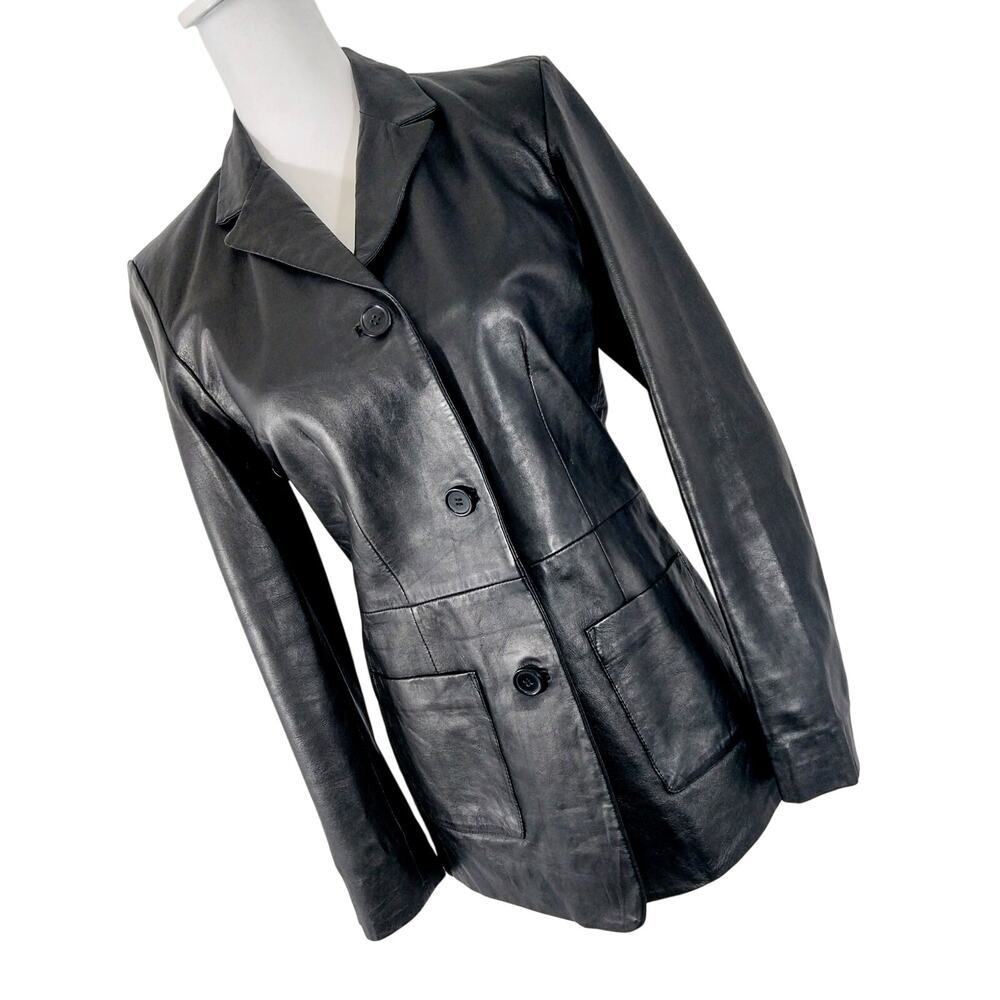 NWOT! EXCELLED! LUXE BLACK GENUINE LEATHER 3 BUTTON TAILORED JACKET, COAT! SZ 8